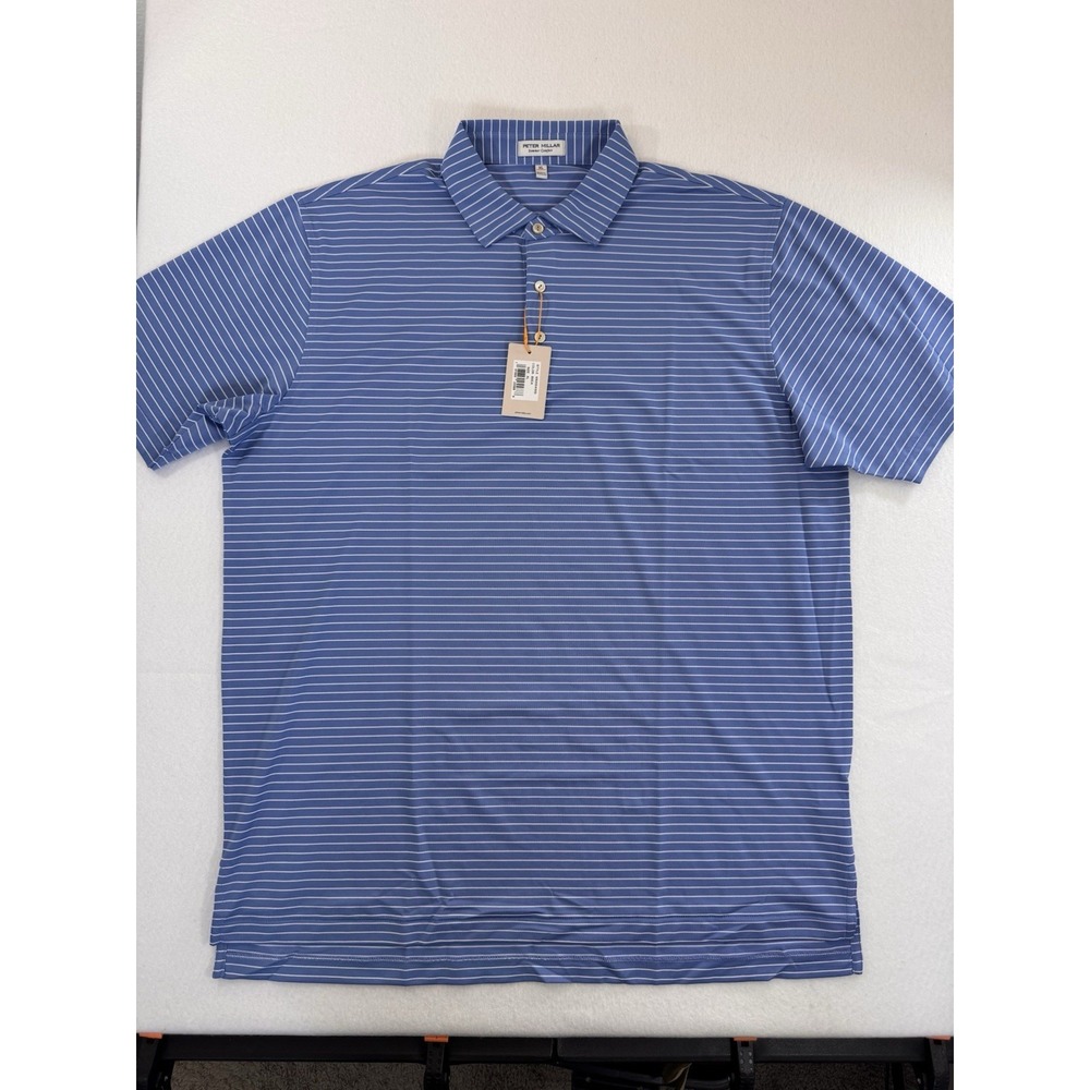 Peter Millar Mens Golf Polo XL Summer Comfort Blue White Striped Stretch NWT